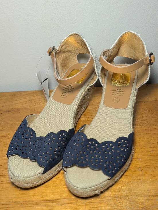 kanna Shoes - Kanna Women's Ankle Strap Wedge Espadrille Sandal Blue Suede Summer NEW Size 9